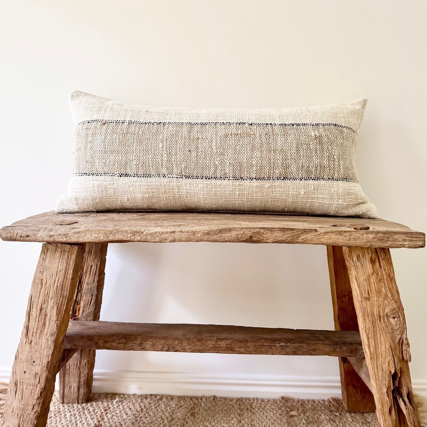 Long Lumbar Stitch Two Tone Cotton Cushion