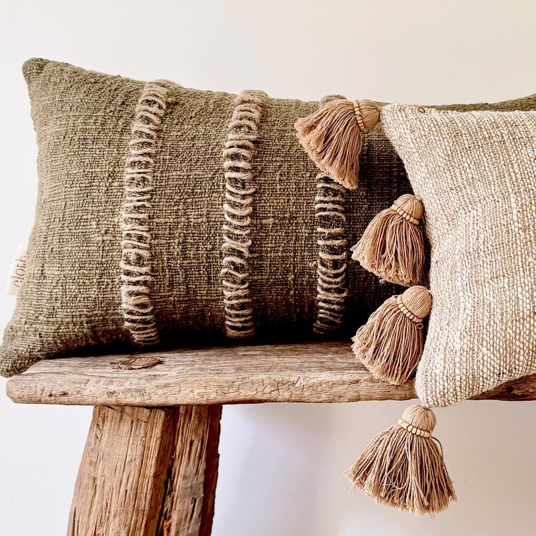 Long Lumbar Stitch Cotton Cushion