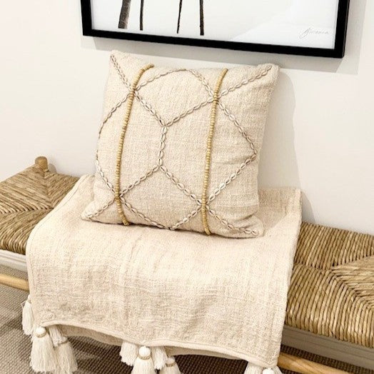 Timber Bead & Shell Cushion