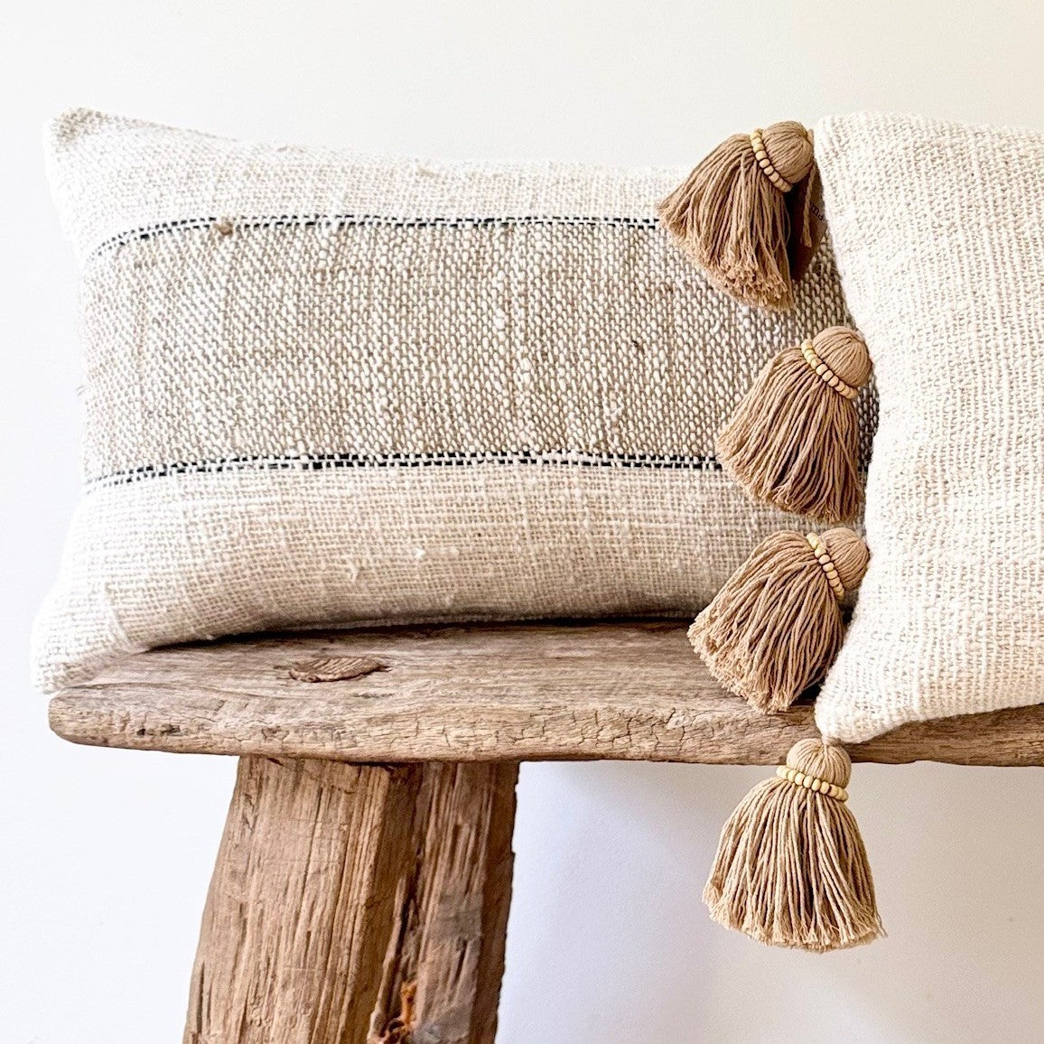 Long Lumbar Stitch Two Tone Cotton Cushion