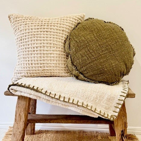 Round Cotton Cushion with Fringing
