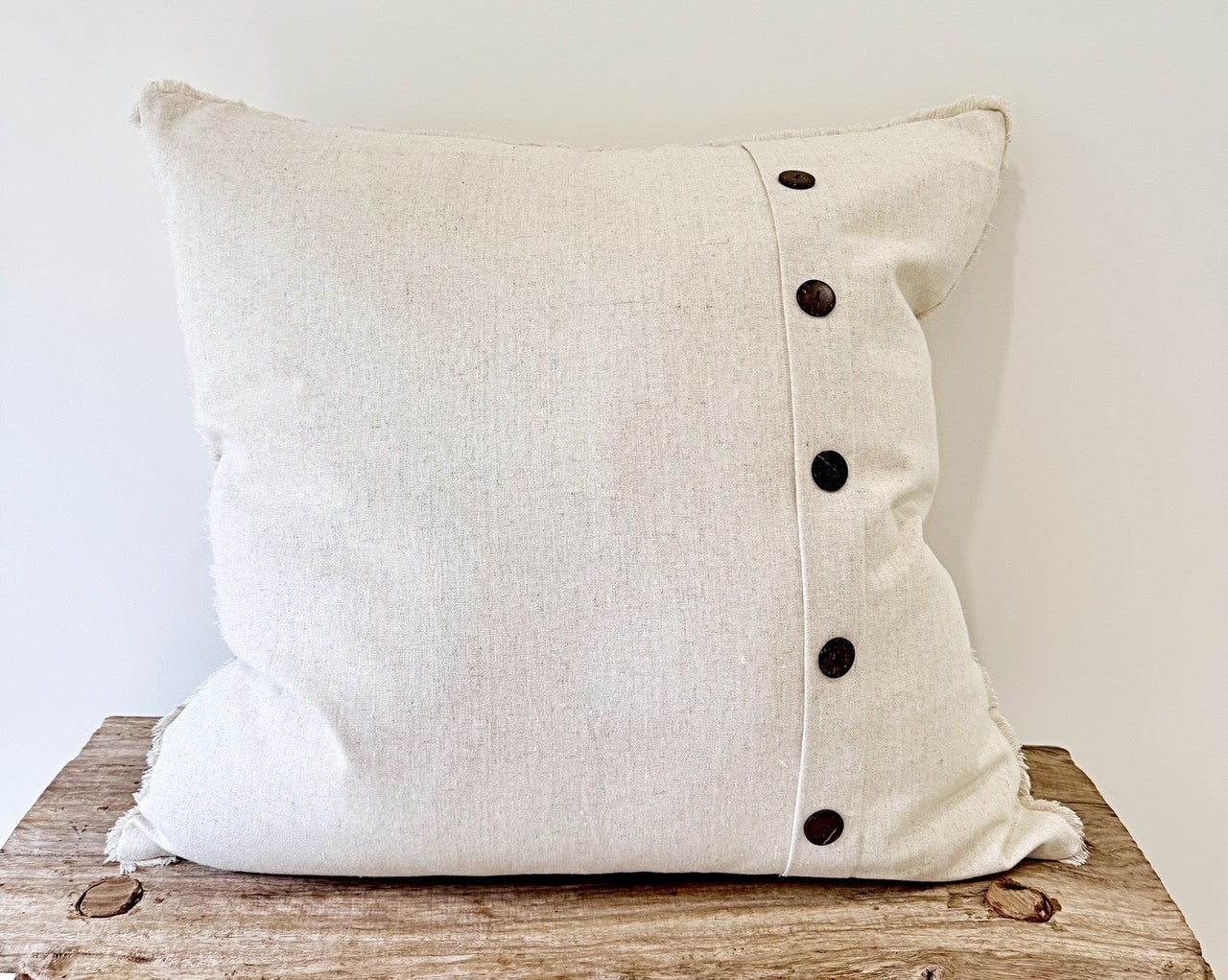 Linen Cushion with Coconut Shell Detail