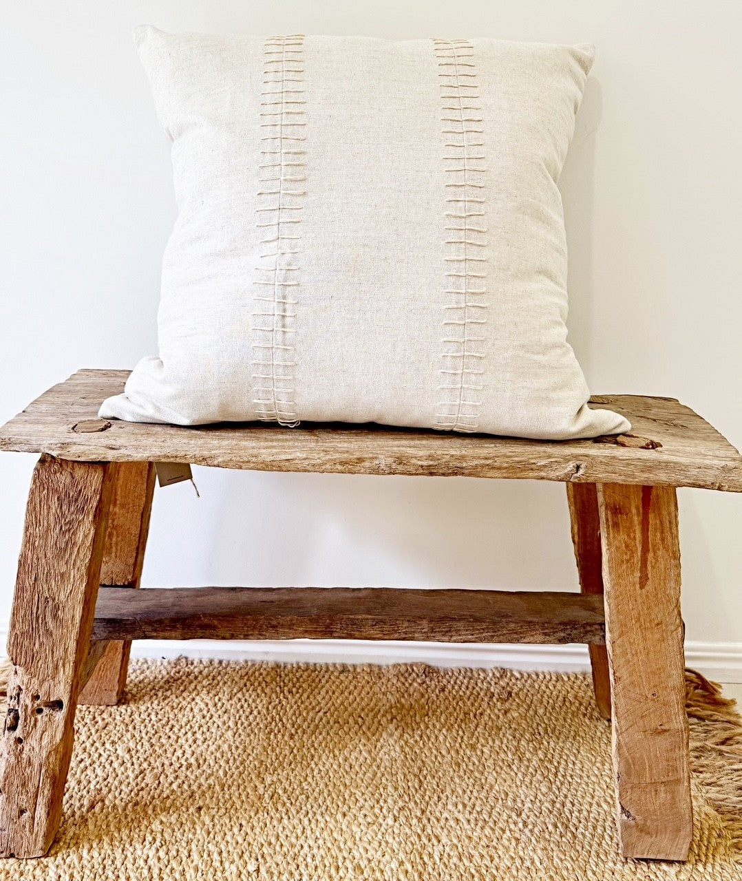 Natural Linen Cushion with White Stitch