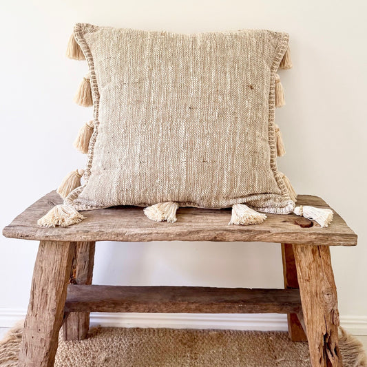 Natural Stitch Edge & Tassel Cotton Cushion