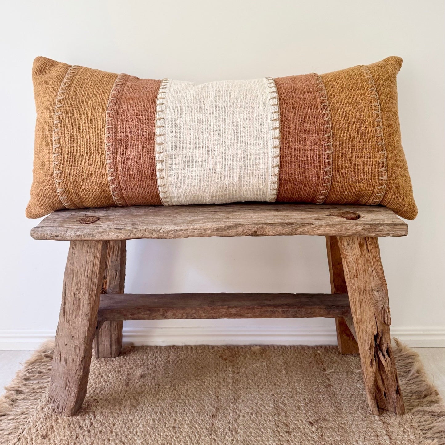 Long Lumbar Stitch Two Tone Cotton Cushion