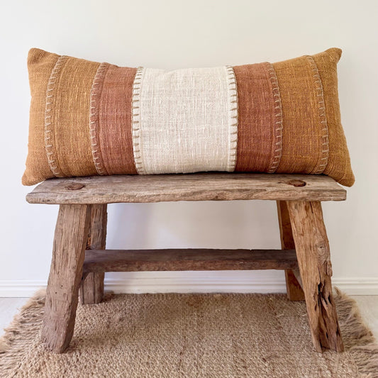 Long Lumbar Stitch Two Tone Cotton Cushion