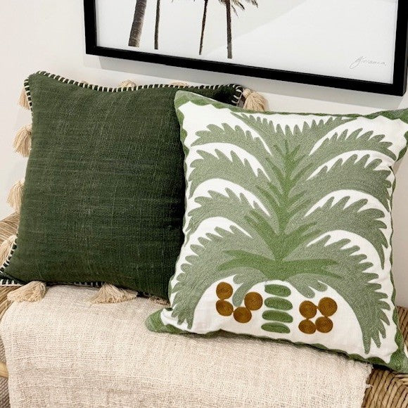 Natural Stitch Edge & Tassel Cotton Cushion