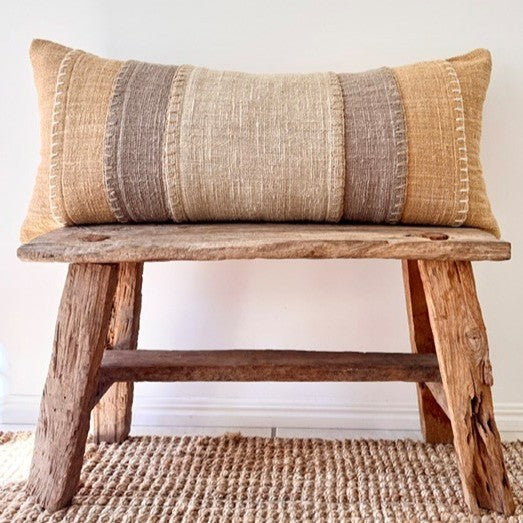 Lumbar Stitch Golden Sand Cotton Cushion