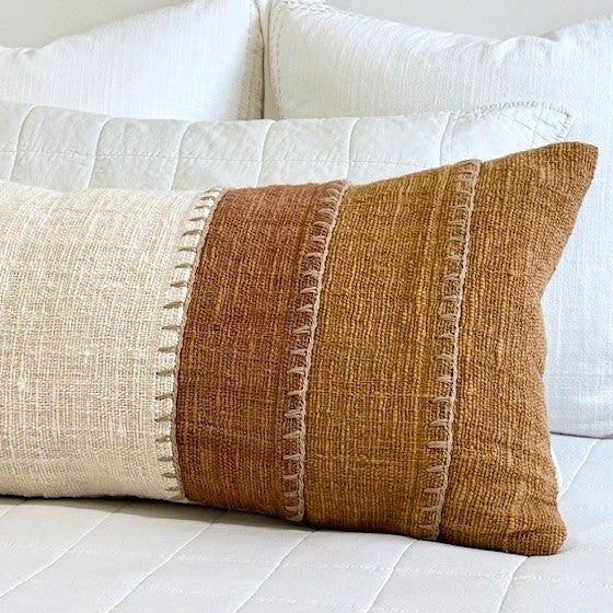 Long Lumbar Stitch Two Tone Cotton Cushion