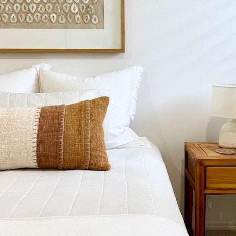 Long Lumbar Stitch Two Tone Cotton Cushion