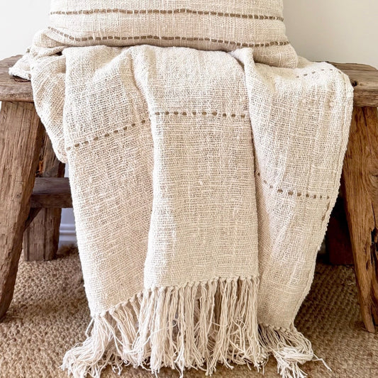 Natural Stitch Tassel Throw