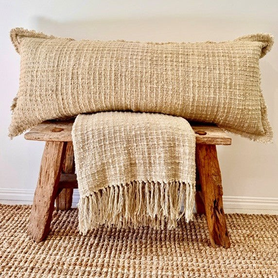 Long Lumbar Natural Sage Cotton Cushion