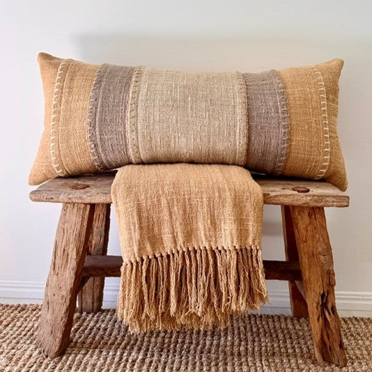 Lumbar Stitch Golden Sand Cotton Cushion