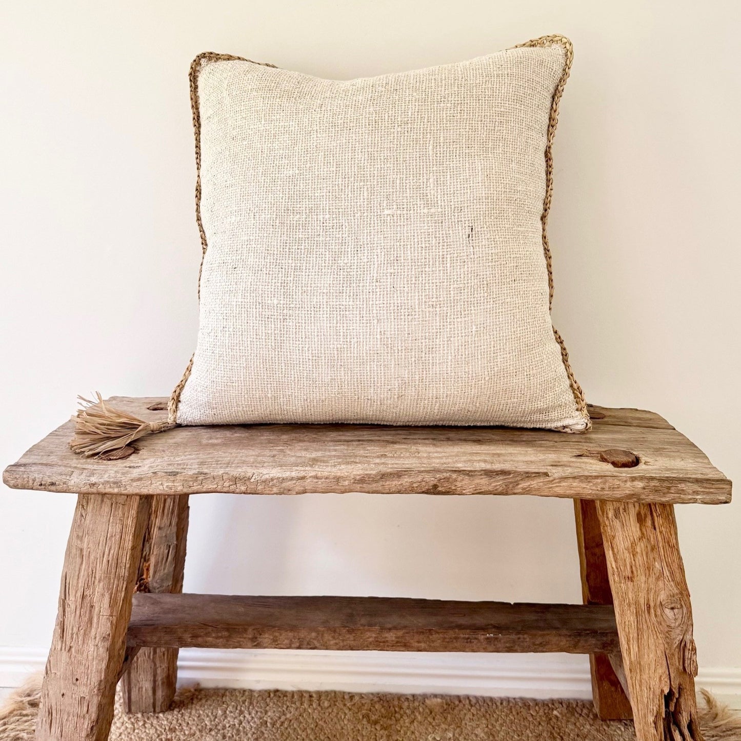 Raffia & Natural Cotton Cushion