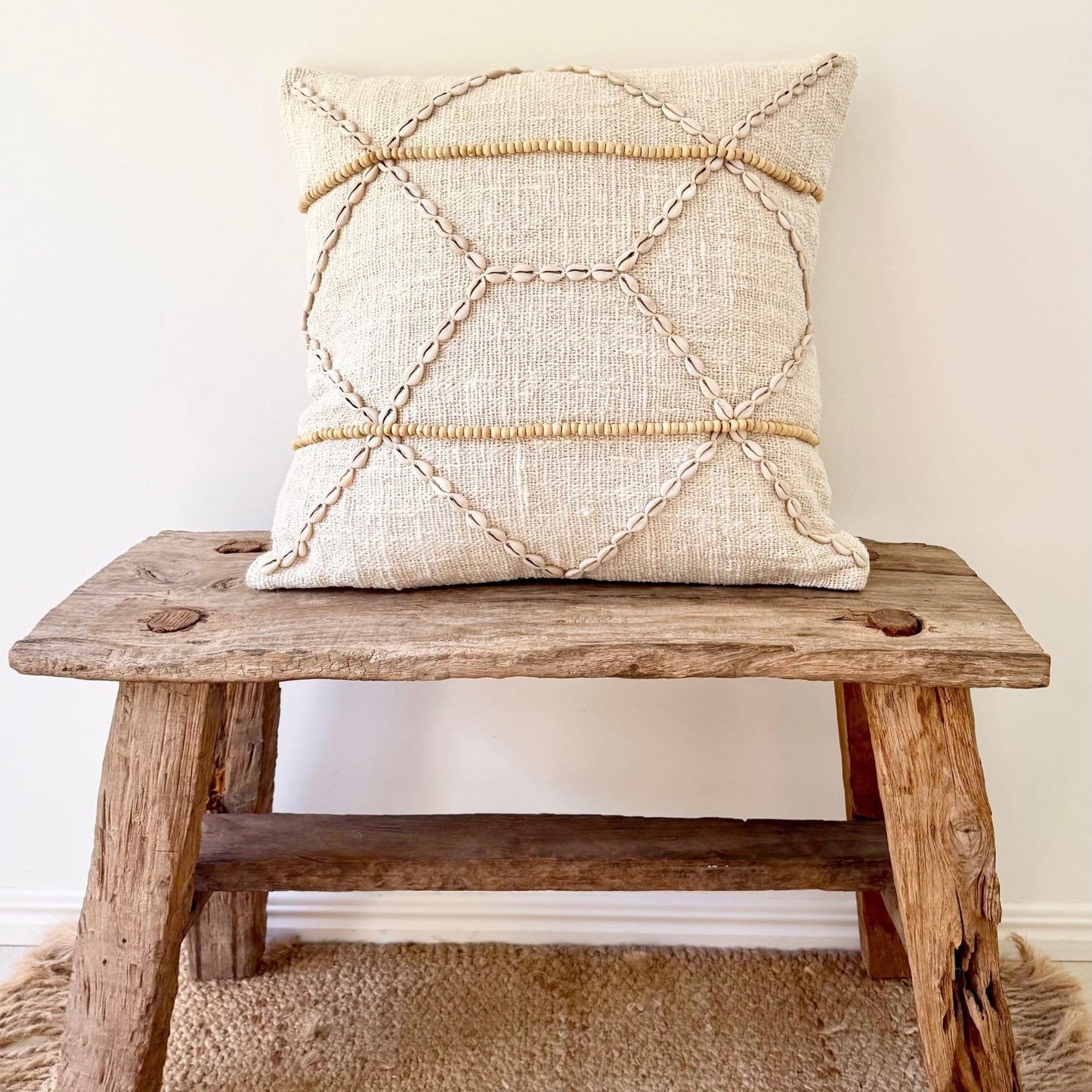 Timber Bead & Shell Cushion