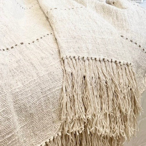 Natural Stitch Tassel Throw