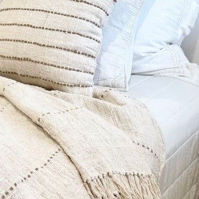 Natural Stitch Tassel Throw