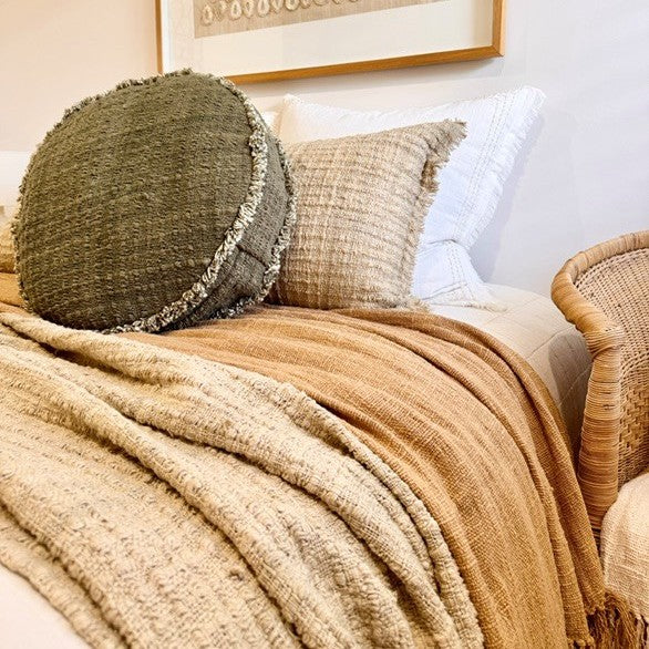 Long Lumbar Natural Sage Cotton Cushion