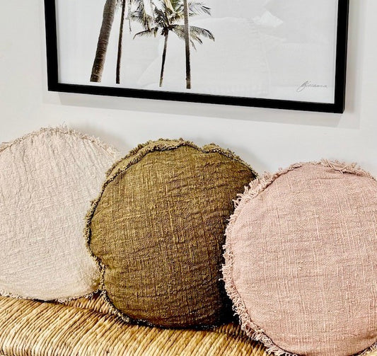 Round Cotton Cushion with Fringing