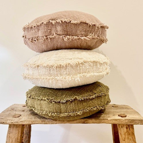Round Cotton Cushion with Fringing